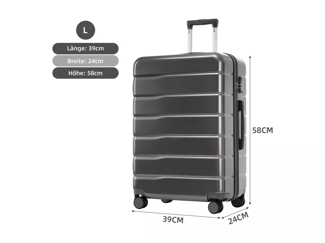 Bagage à main de 3 pièces20&24&28 pouces - en matériau ABS+PC - doubles roues pivotantes à 360° et Serrure TSA - gris