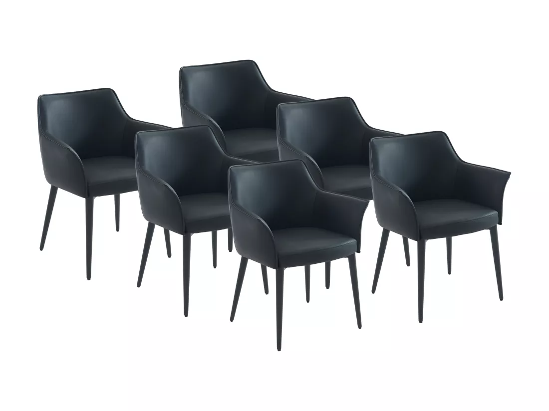 Lot de 6 chaises avec accoudoirs en simili et métal - Noir - MIALOV