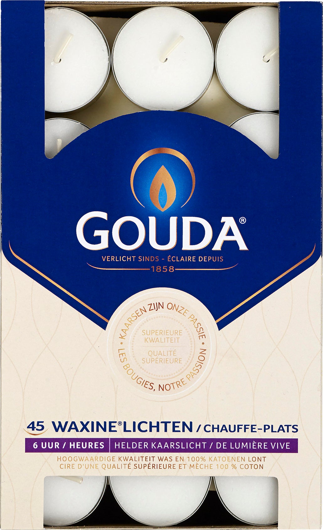 Gouda Waxinelichten wit 6 uur 45 stuks