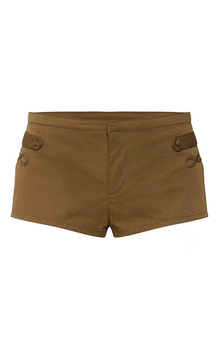 Kaki Short Ultra-court Tissé À Détails Militaires