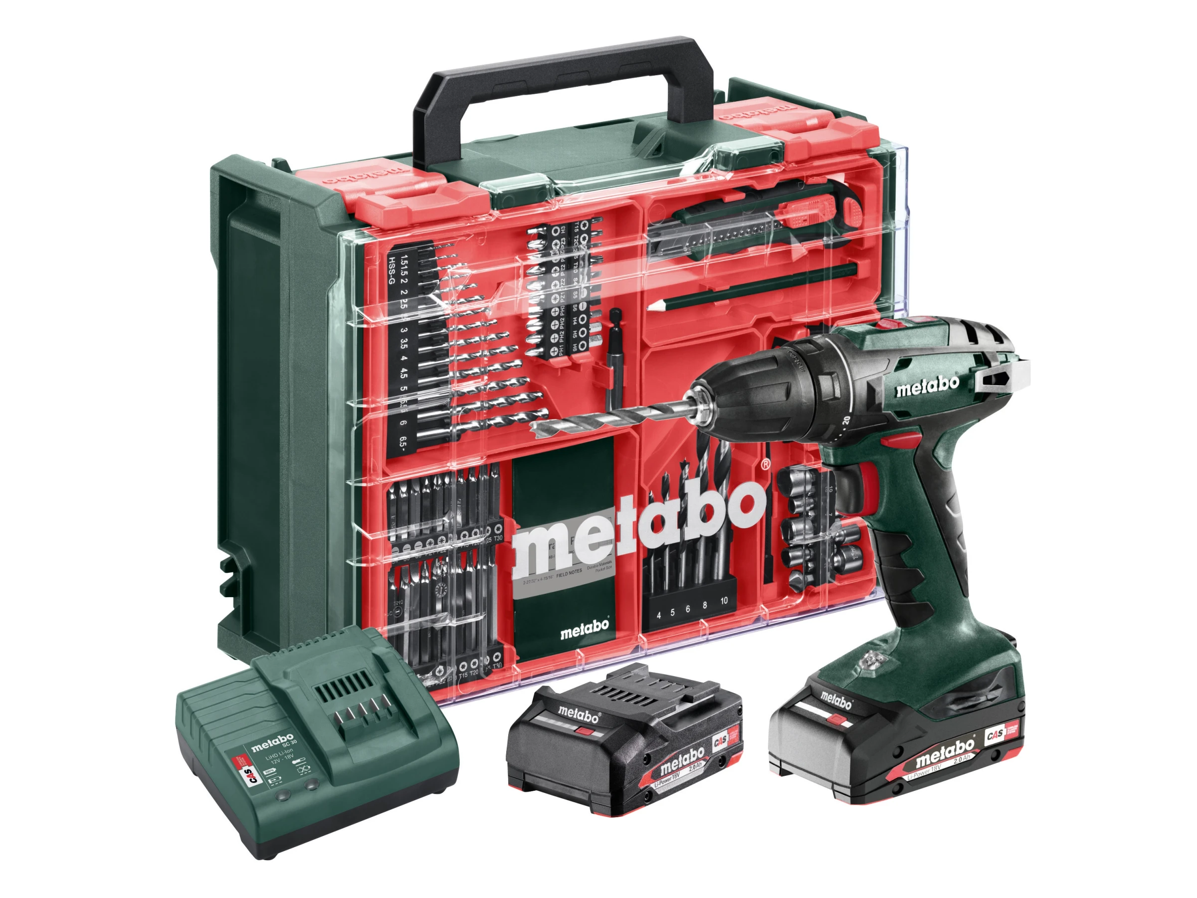 Metabo Akku-Bohrschrauber Set BS 18 inkl. 2 Akkus, Ladegerät, Zubehör 74-teilig