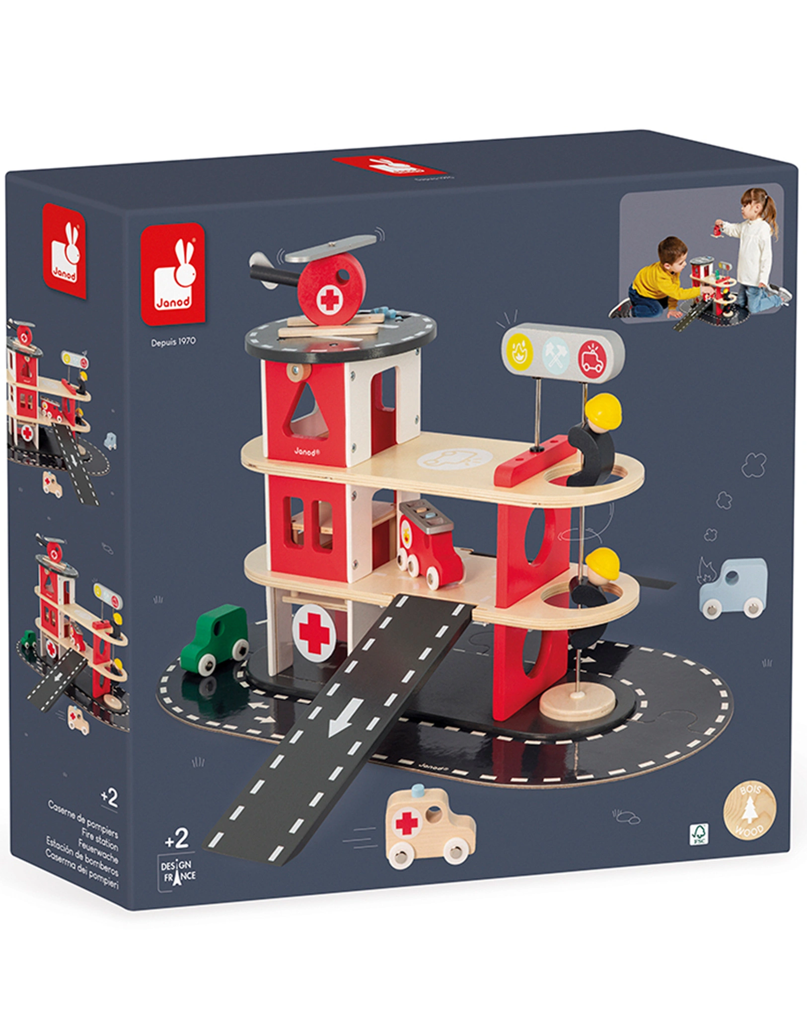 Holz-Spielset BOLID FEUERWEHRSTATION in rot