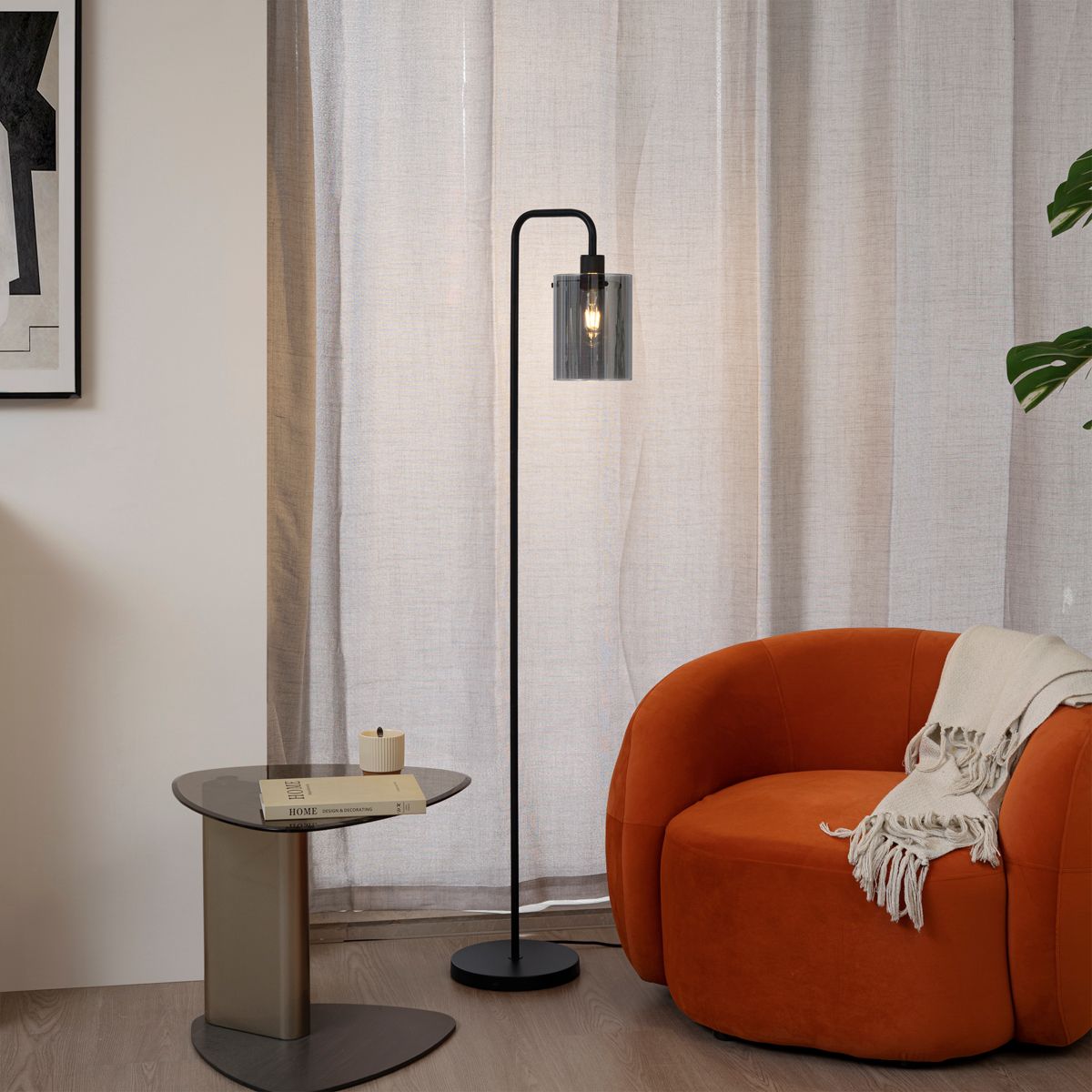 Design vloerlamp zwart met smoke glas - Domo