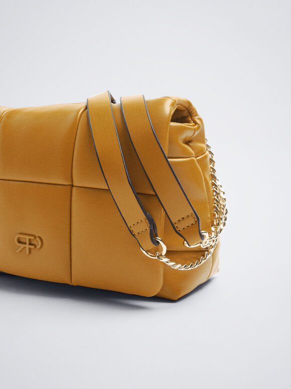 Bolsa de ombro acolchoada com corrente - Laranja