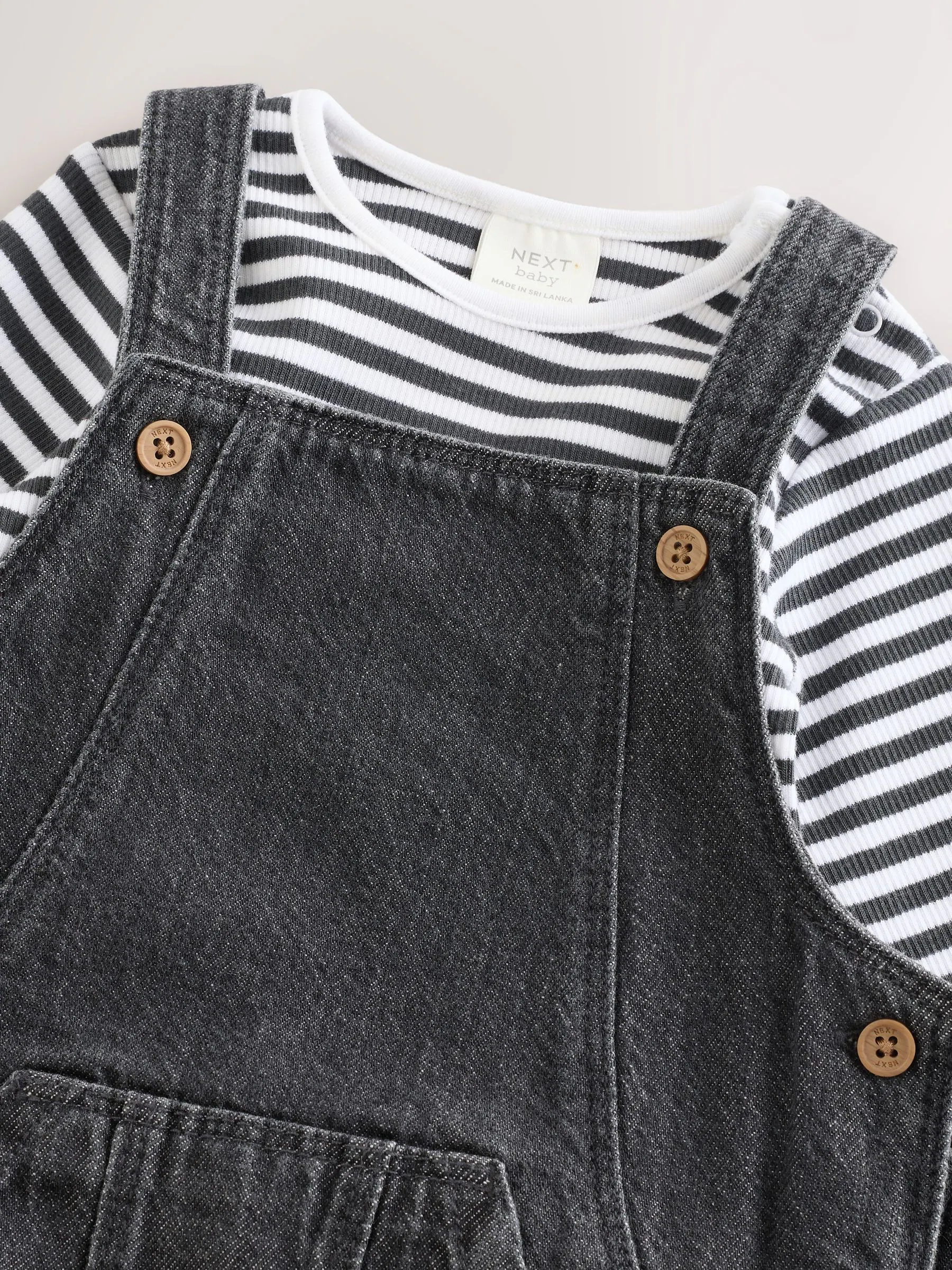 Antraciet - Babyset van denim bretelbroeken en bodysuit (0 mnd - 2 jr)