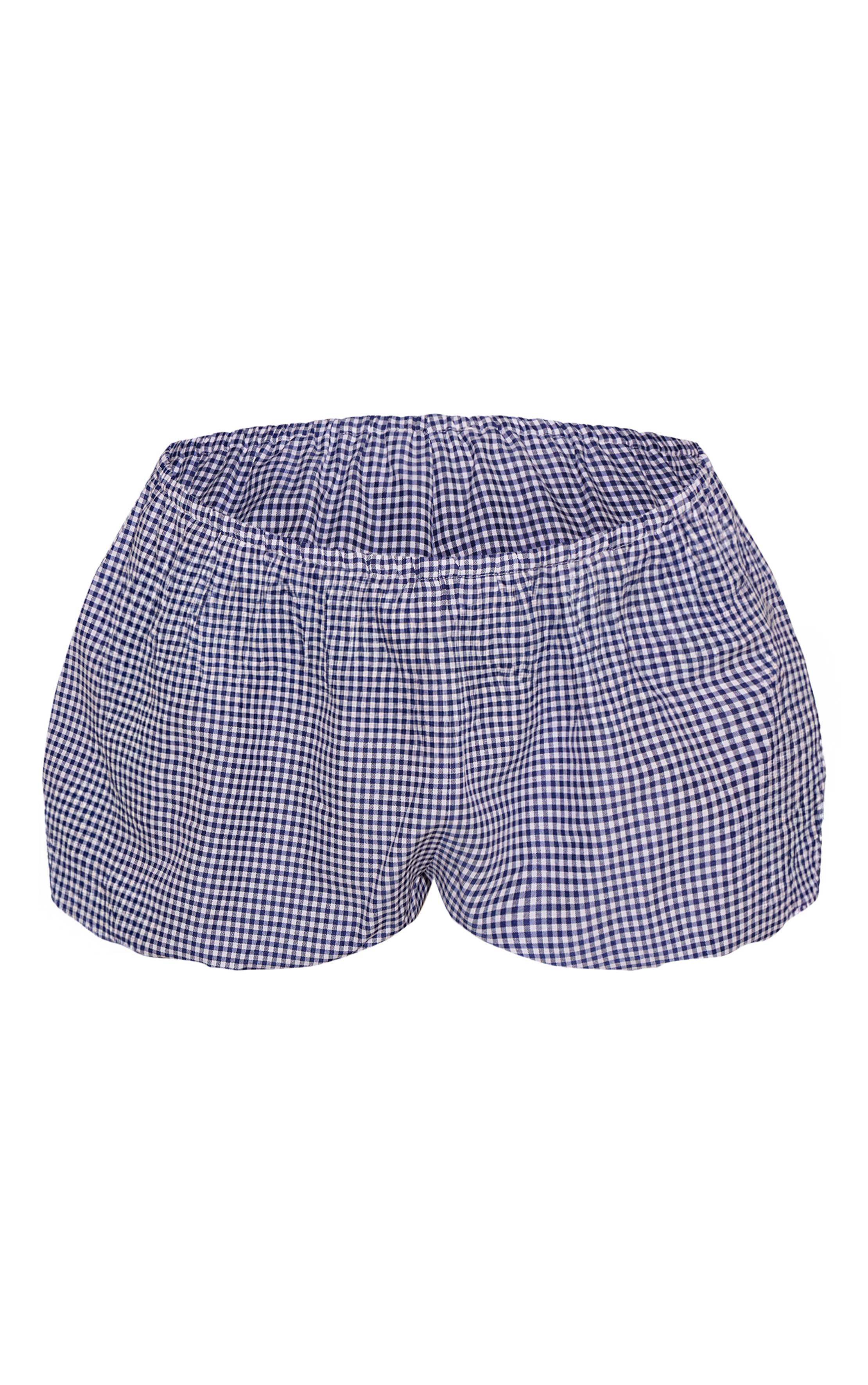 Bleu Marine Short Bouffant À Carreaux Petite