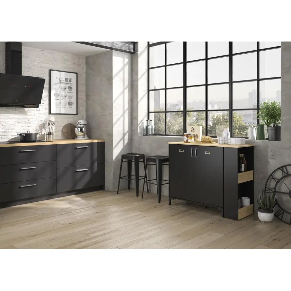 Diagone Draaibare bar Manchester - zwart/eikenlook