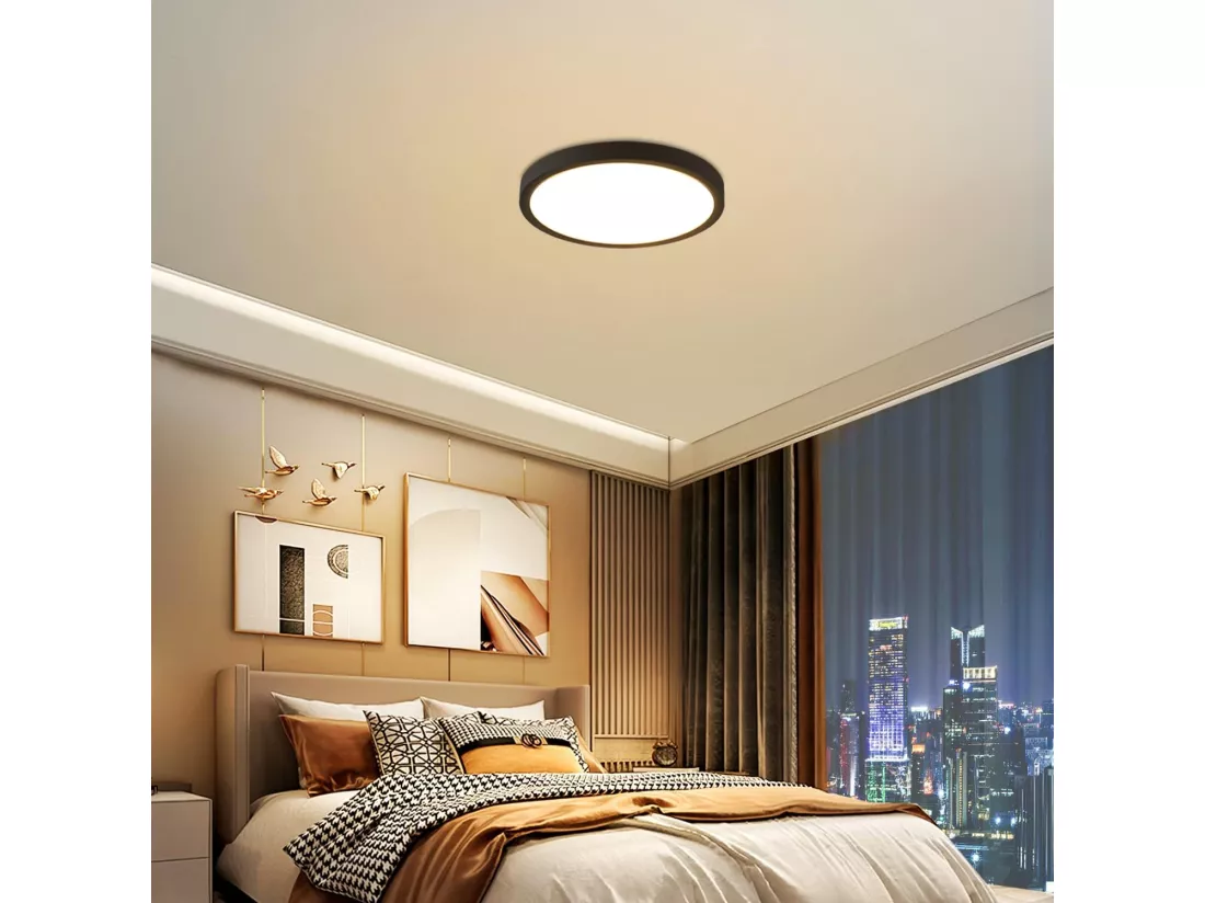 NETTLIFE Plafonnier LED plafonnier plat chambre lampe Ø22cm lampe salle de bain noir 15W IP44