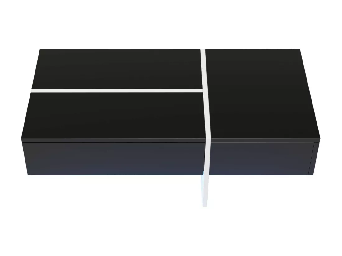 Table basse 3 tiroirs, avec LEDs et App, panneau de particule, Noir et Blanc, 100x50 x34,5cm