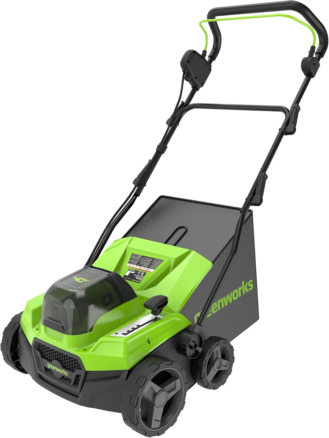 Greenworks 40V Akku Vertikutierer und Rasenharke mit bürstenlosem Motor, 3100 U/min, 38 cm Arbeitsbreite, 5 Tiefen, 45 L Auffangbehälter OHNE Akku & Ladegerät, 3 Jahre Garantie GD40SC38II