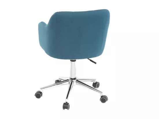 Chaise de bureau à roulettes capitonnée en tissu bleu canard et acier chromé BALTIK