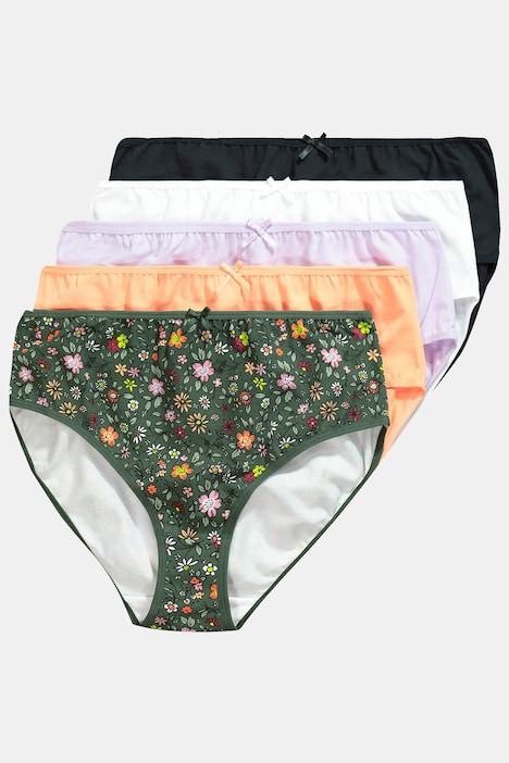 Midislips, 5er-Pack, Blüten/einfarbig