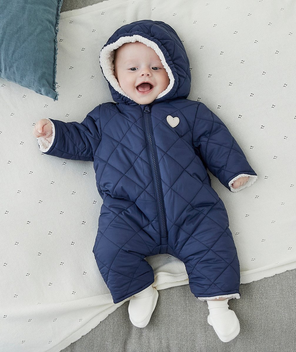 COMBI-PILOTE RÉVERSIBLE BÉBÉ EN REMBOURRAGE RECYCLÉ BLEU MARINE ET SHERPA AVEC COEUR