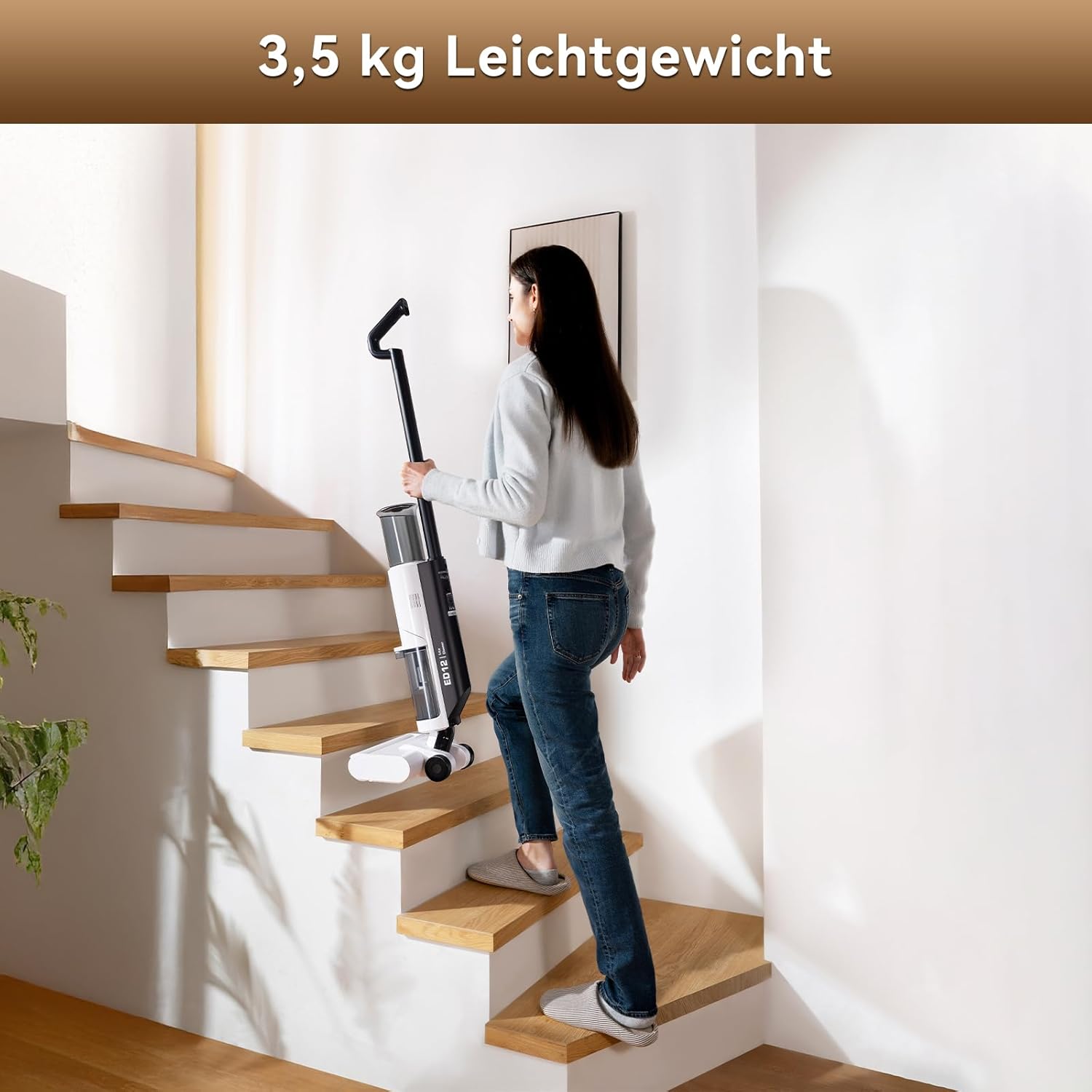 JONR ED12 Lite Nass-Trockensauger Kabellos mit Akku, Wischsauger mit Selbstreinigung, 3-in-1 Saug- und Wischfunktion für Harte Böden & Tierhaare, 1 mm Kantenreinigung, Anti-Verwicklungs-Design