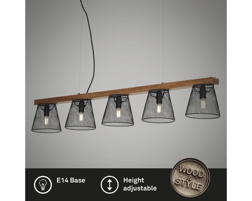 Hanglamp, 5-lichts, HxLxB 136x110x12 cm, zwart