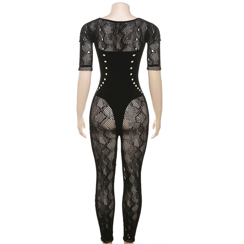 Oonnukal - Jumpsuit met korte mouwen en kanten details