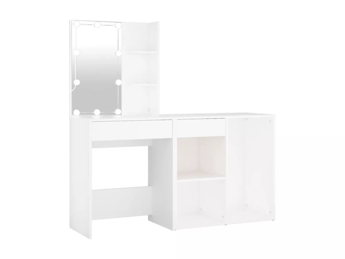 Coiffeuse à LED avec armoire Blanc Bois d'ingénierie