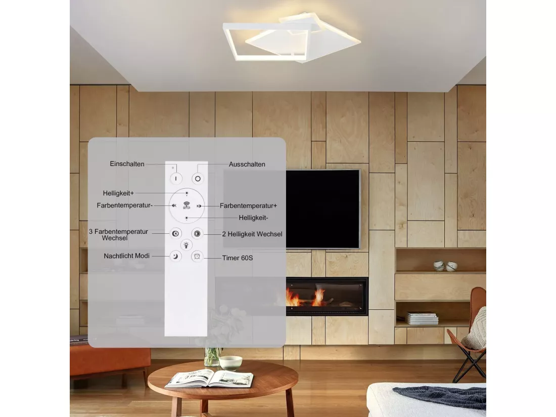 NETTLIFE Plafonnier LED Salon Lampe à Intensité Variable 50W Design Moderne avec Télécommande en Métal pour Salle à Manger Cuisine Chambre