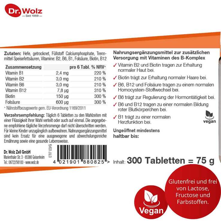 B Komplex + Biotin + Folsäure Tabletten, 300 St