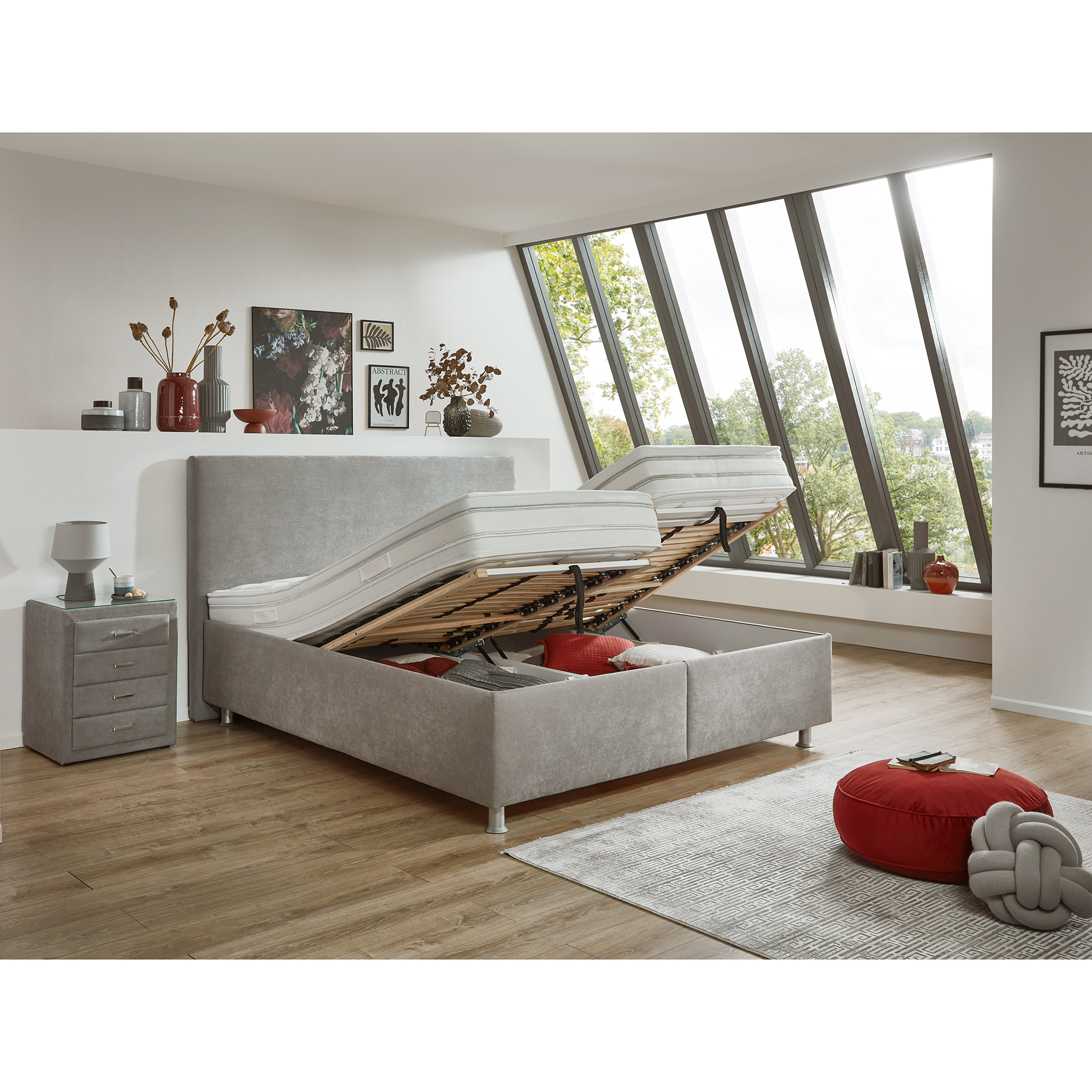 polsterpower Polsterbett - grau - H2/H3 oder H4/H5 - mit Bettkasten - 180x200 cm
