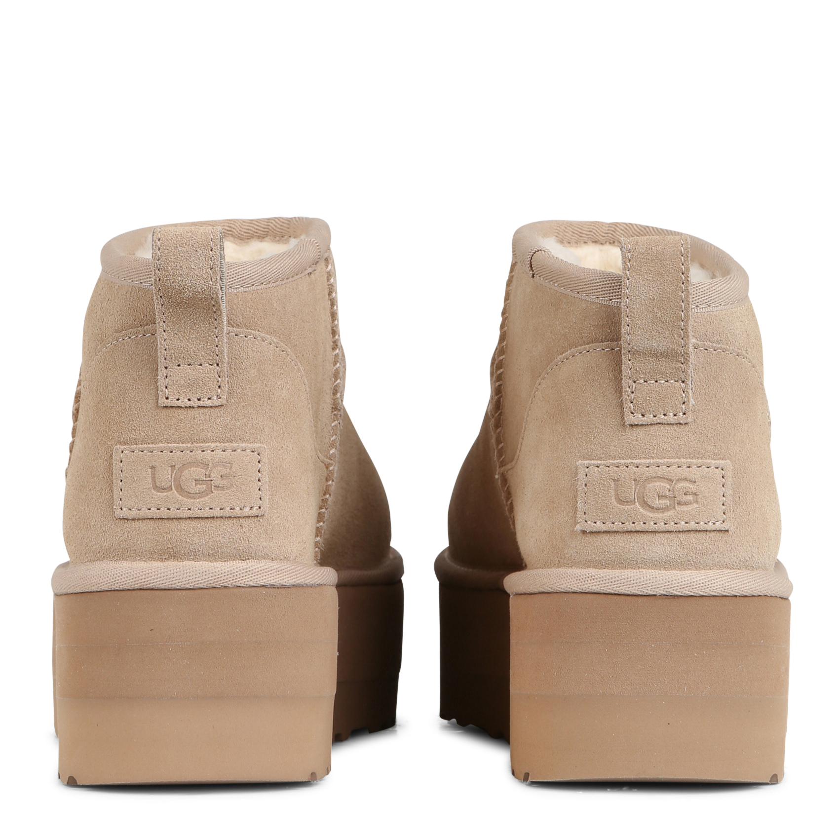 CLASSIC ULTRA MINI PLATFORM - Bottines fourrées à plateforme en cuir velours | Beige