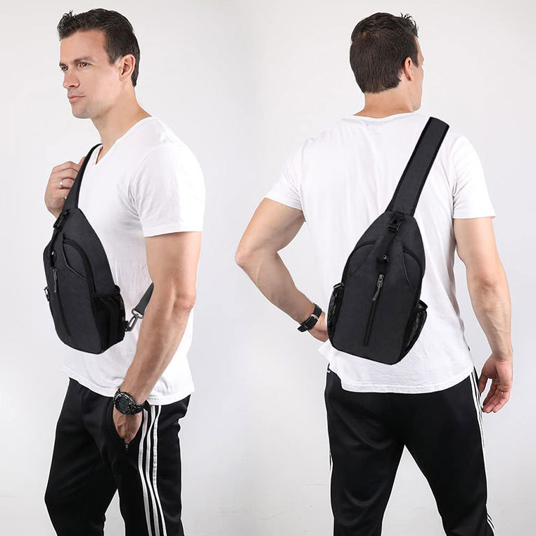 (38x20cm) Sport Sling Bag Outdoor Rucksack Cross Body Umhängetasche - Schwarz
