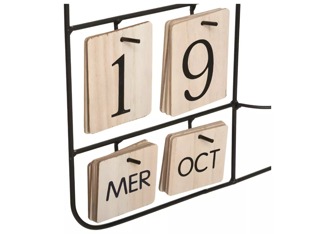 Pendule murale en métal et Bois avec Calendrier perpétuel et Plante verte en pot