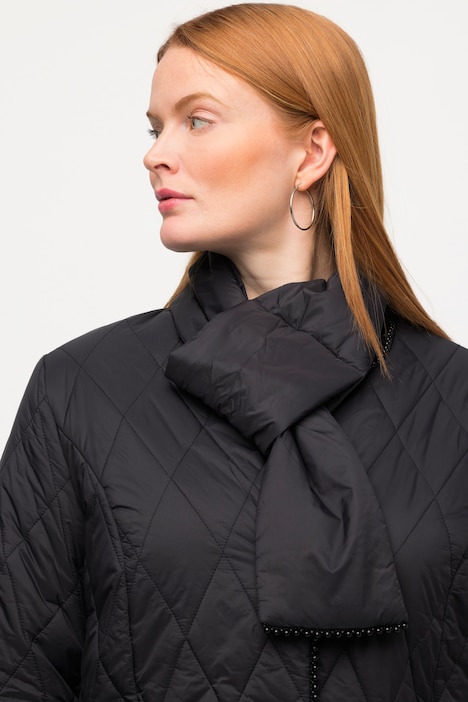 Steppjacke, Schal, Perlenbordüre, V-Ausschnitt