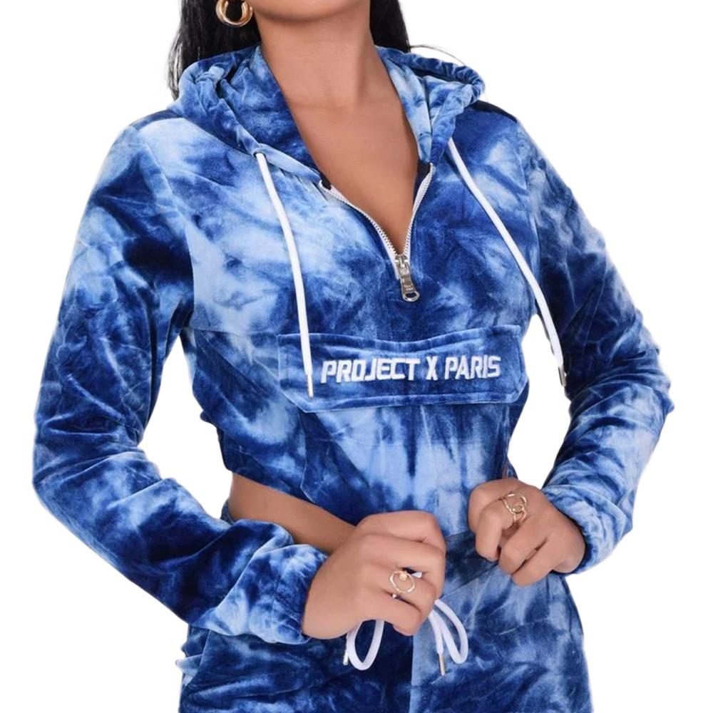 Project X Paris Sweat à Capuche Bleu Femme Project X Paris Tie & Dye