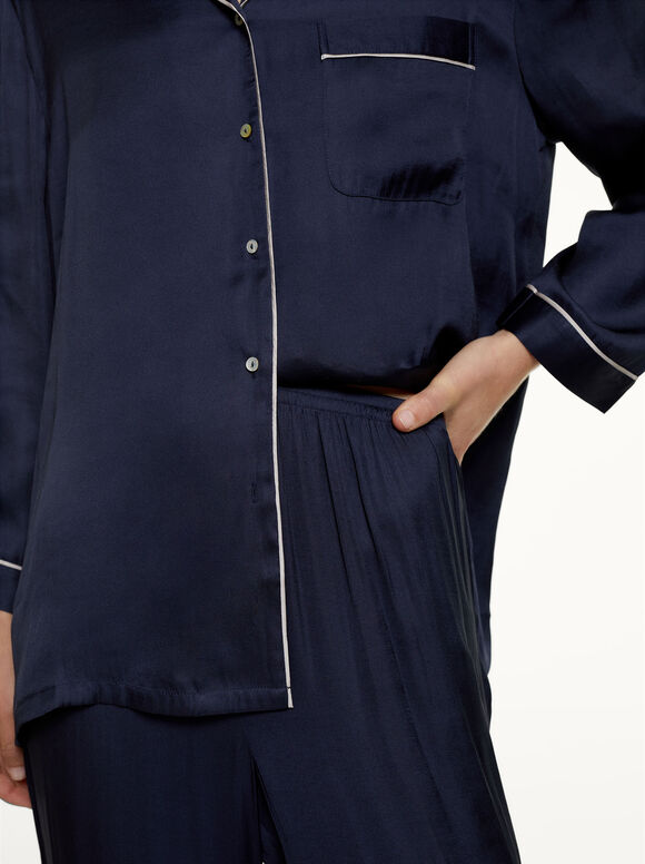 Conjunto de pijama personalizável com máscara para os olhos - Azul Marinho