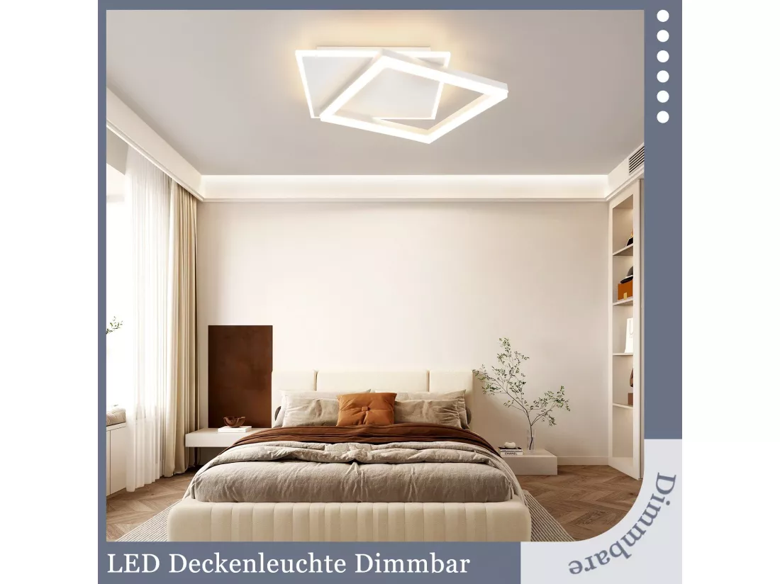 NETTLIFE Plafonnier LED Salon Chambre Lampe Dimmable avec Télécommande 42W Design Moderne Carré Blanc en Acrylique pour Cuisine