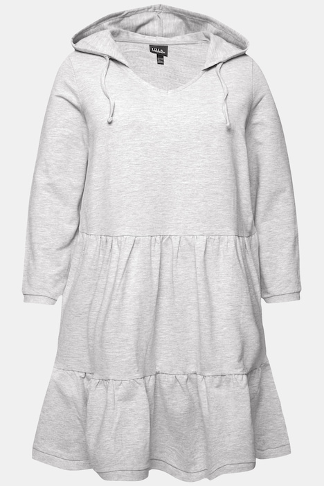 Sweatkleid, Kapuze, A-Linie, V-Ausschnitt, Langarm