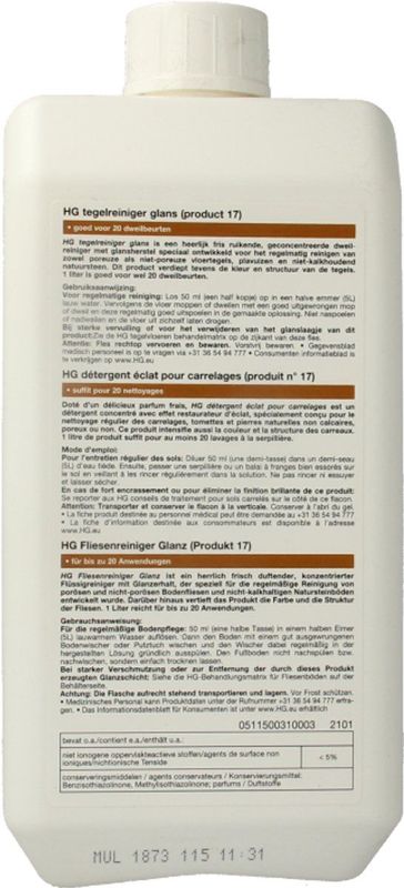 HG - Tegelreiniger Glans - Vloerreiniger - 1 Liter - Fris Ruikend
