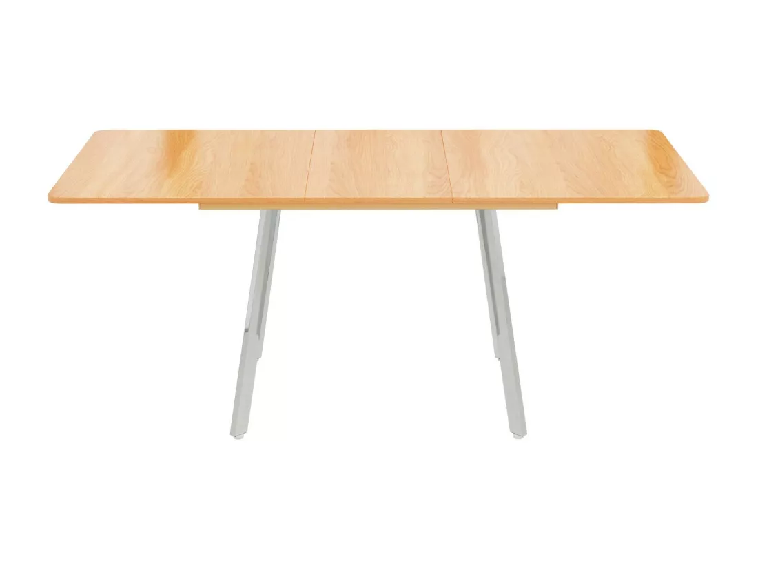 Table à manger extensible en MDF et alliage - 4 à 6 personnes - Naturel et argenté - 140-180x80x75cm