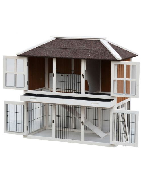 Homestyle Konijnenhok Palace - Dierenverblijf - 125x68x118 cm Wit Naturel