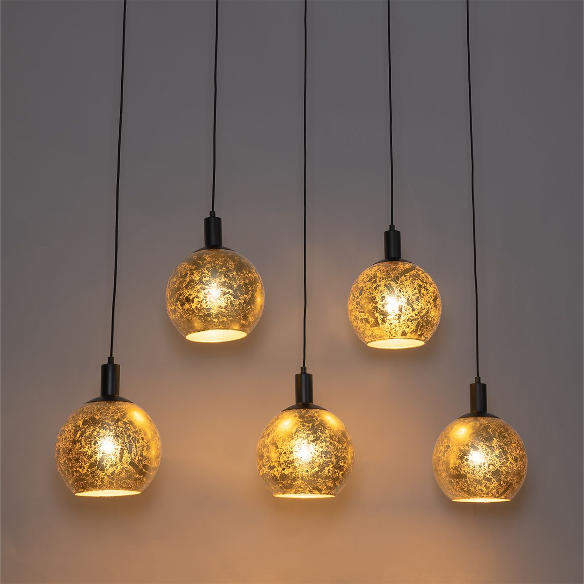 Design hanglamp zwart met goud glas 5-lichts - Bert