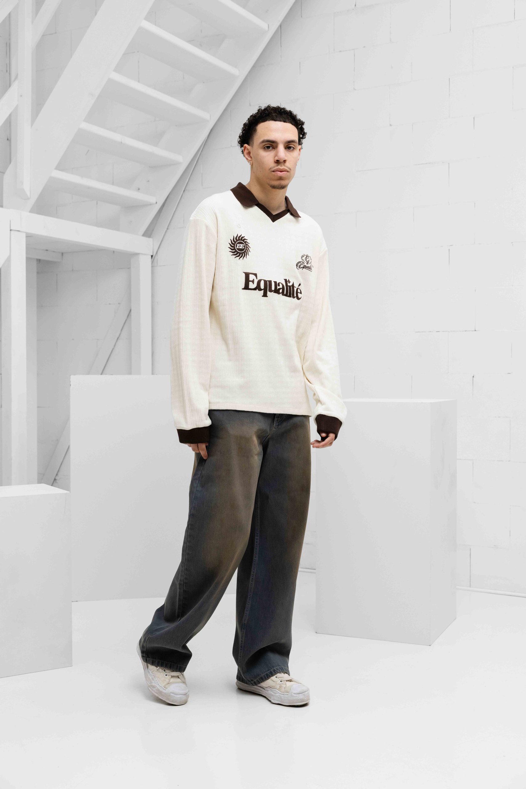 Equalité Ash Knit Longsleeve Polo Heren Gebroken Wit