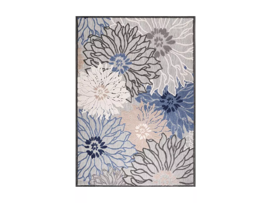 Tapis extérieur 160x230 tissé kilim bleu et gris CHIMEKA