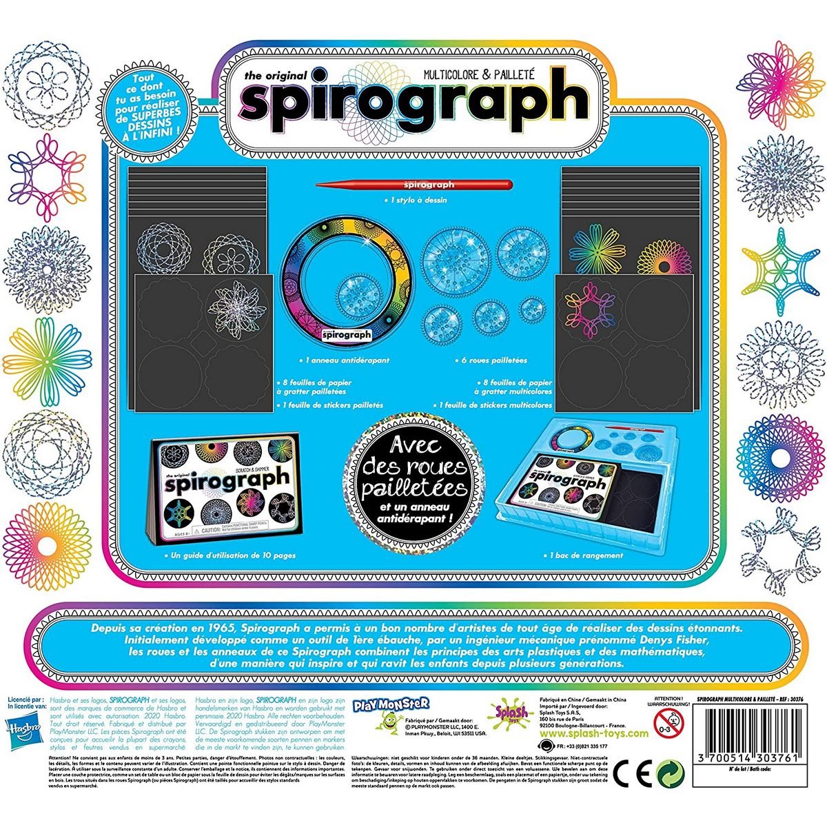 Spirograph multicolore et paillettes