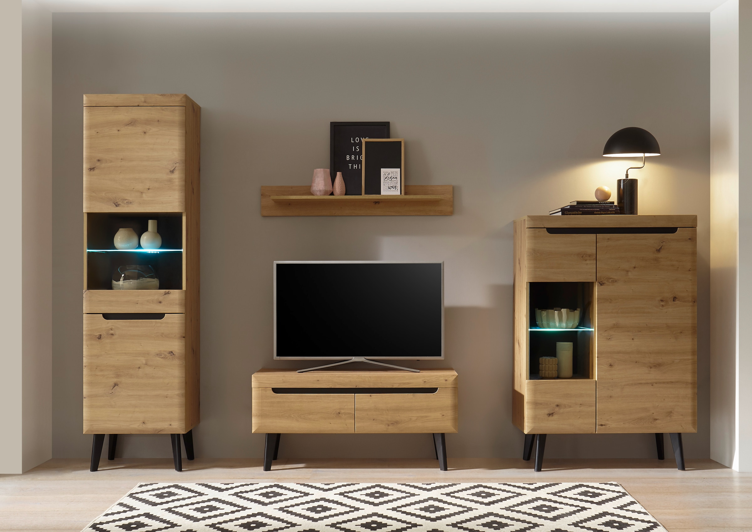 INOSIGN Vitrine »Torge, Hochschrank, Glasvitrine, Standvitrine, Vitrinenschrank« 1 Stk. tlg. in drei verschiedenen Farben verfügbar, Glastür & -boden, 90 cm breit