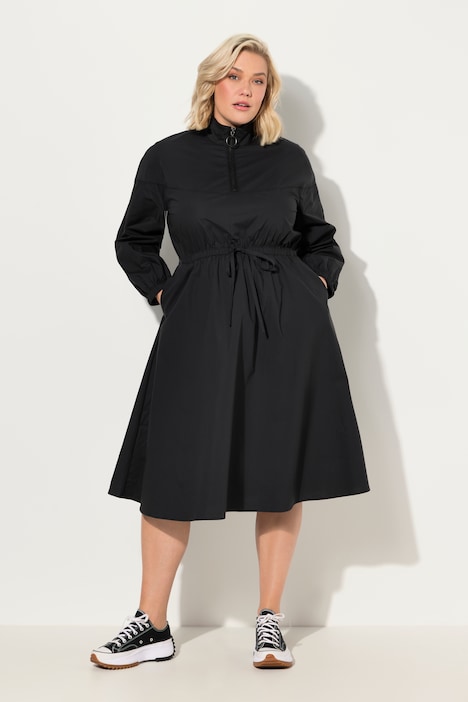 Utility-Kleid, A-Linie, Papertouch, Stehkragen, Langarm