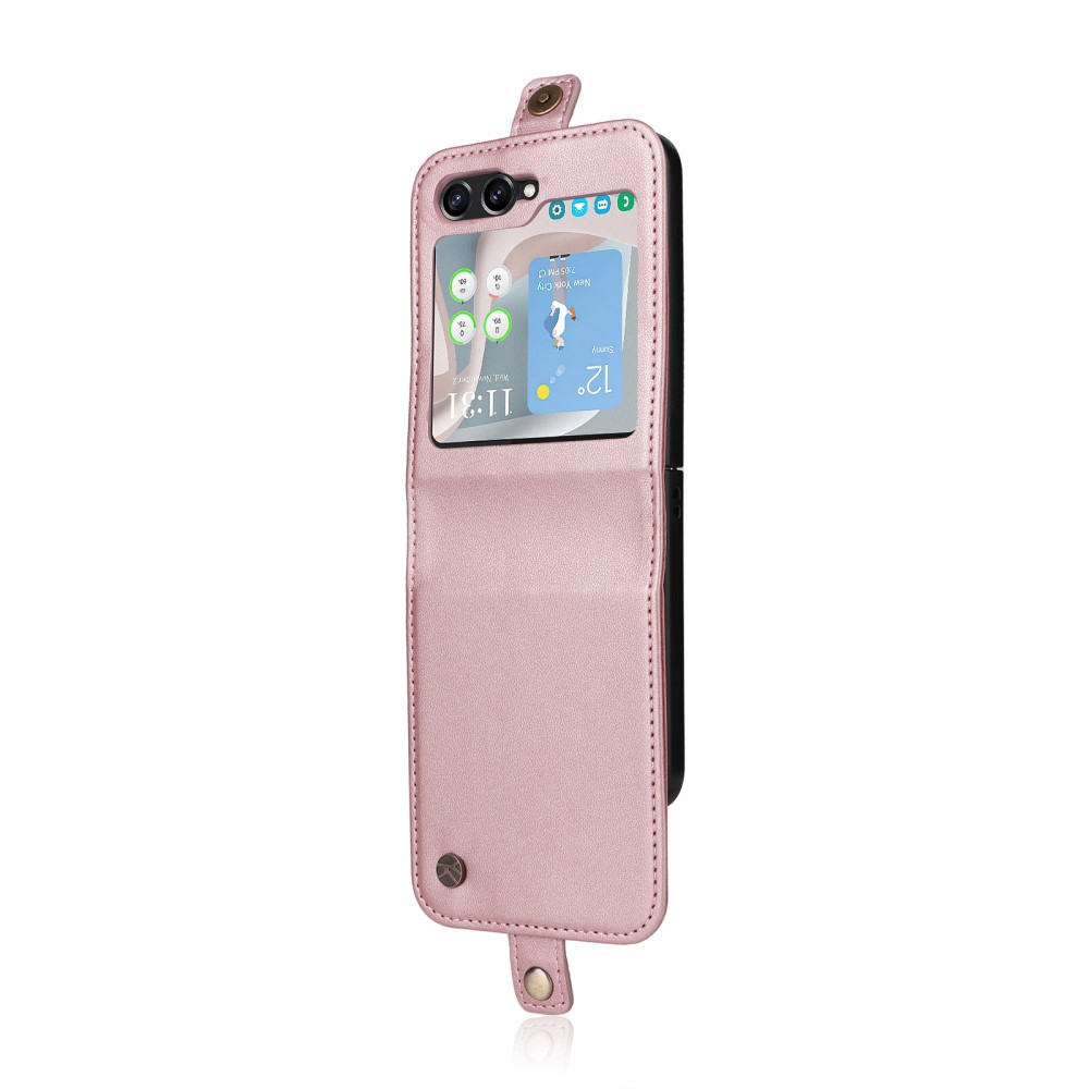 Samsung Galaxy Z Flip7 FE / Z Flip6 Leder Tasche Flip Cover mit Kartenfächer - Roségold