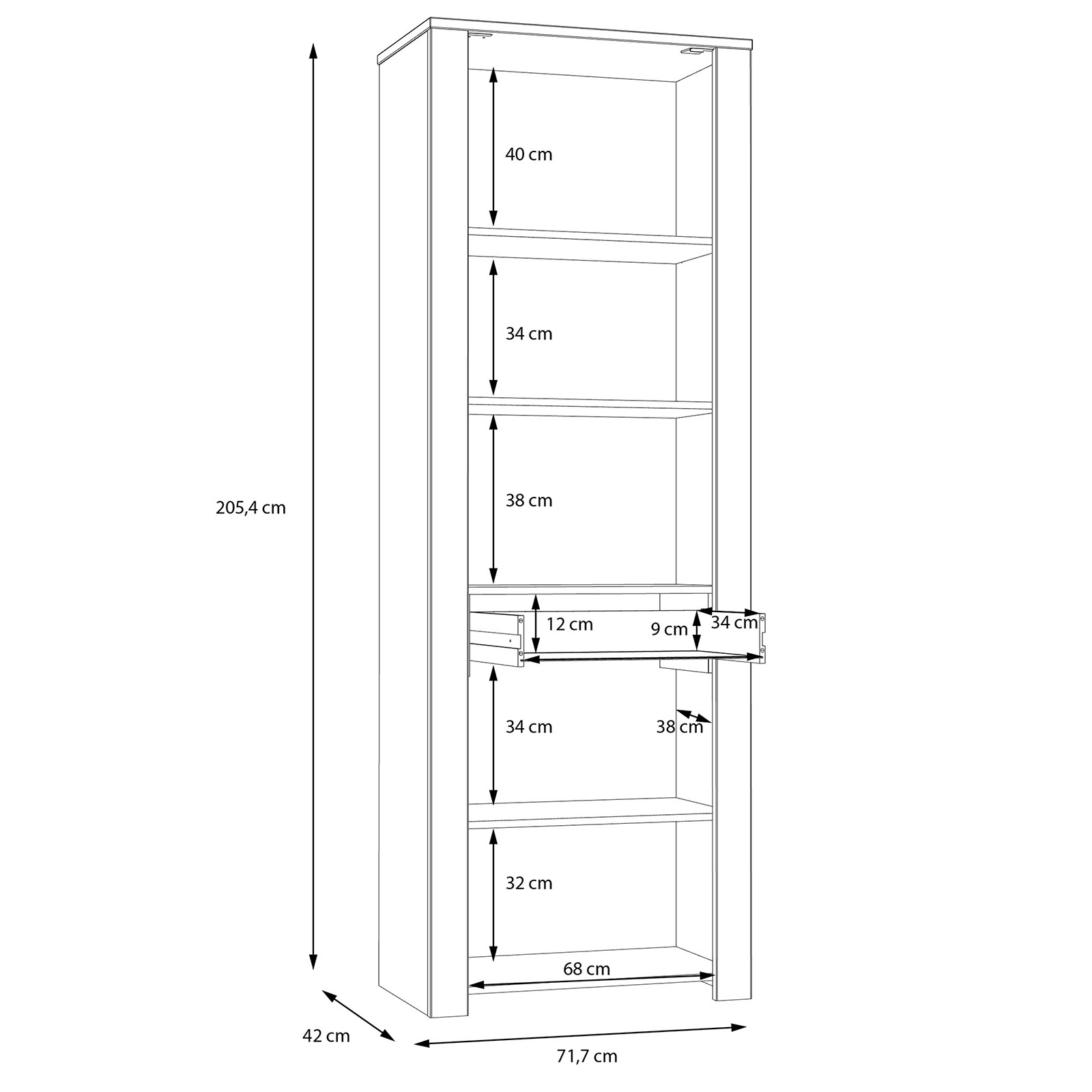 Standvitrine - Eiche grau - Riviera Eiche - 72 cm breit