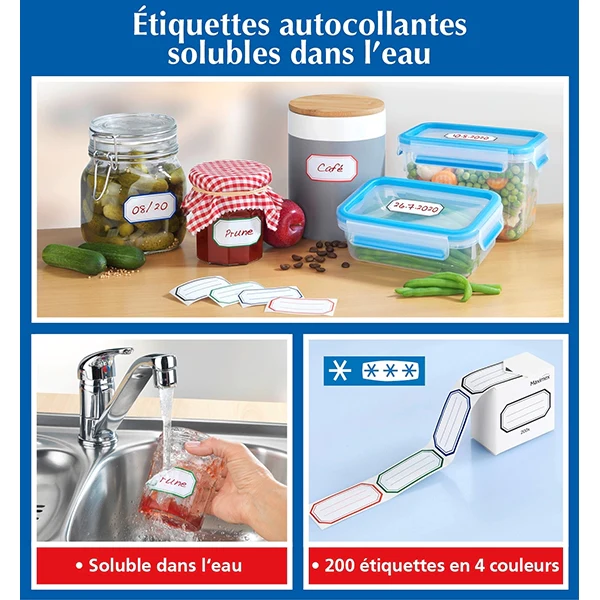 200 étiquettes autocollantes hydrosolubles en rouleau Wenko by Maximex