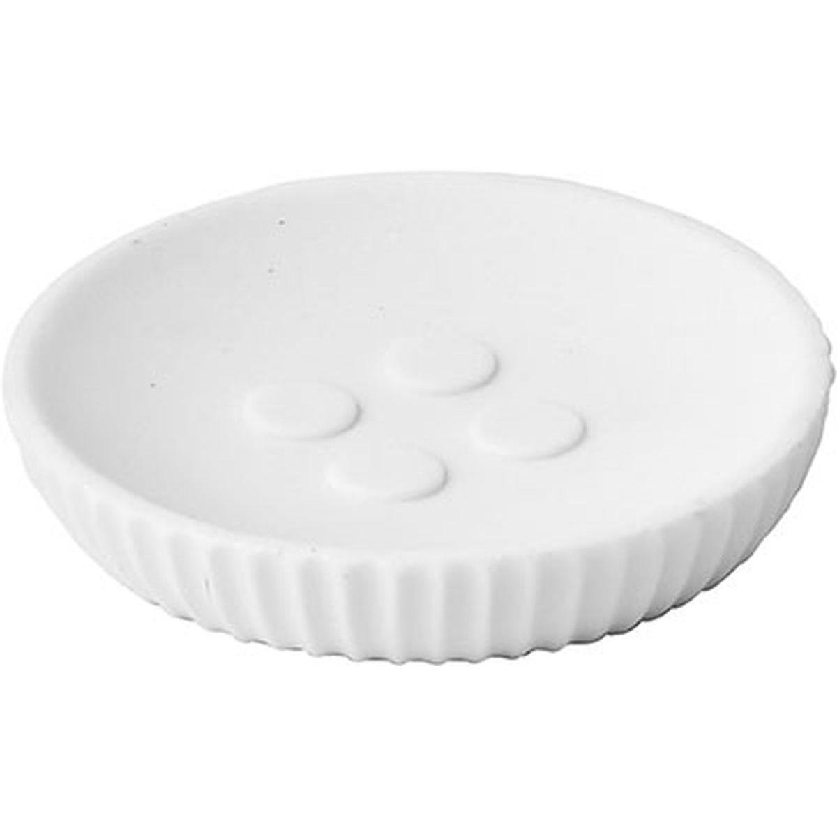 PORTE SAVON POLYRESINE ROND STRIEE BLANC