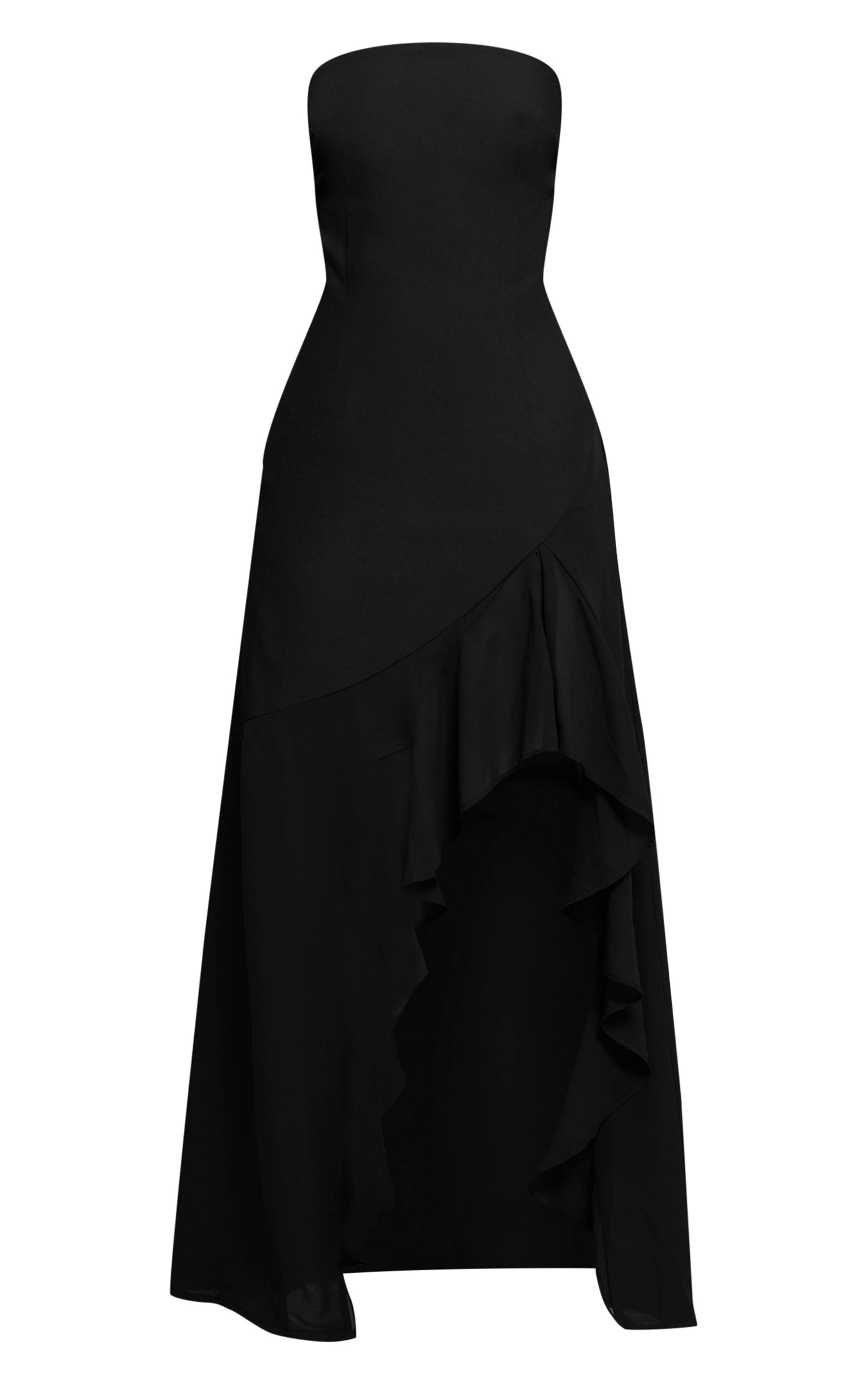 Noir Robe Bandeau Asymétrique À Volants Beige Petite