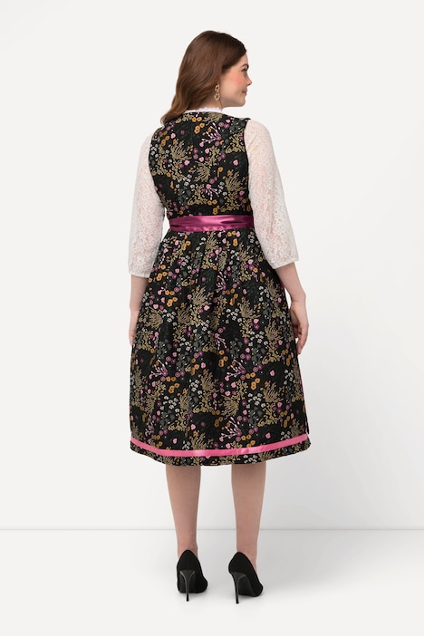 Dirndl, Blüten, Pailletten, Carree-Ausschnitt, ärmellos