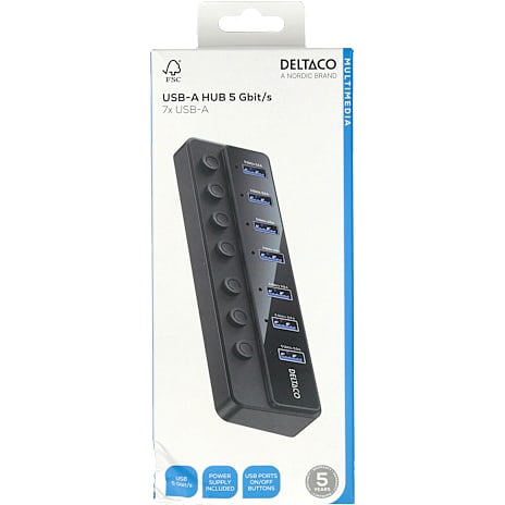 Deltaco USB-A hub 7-port - grå