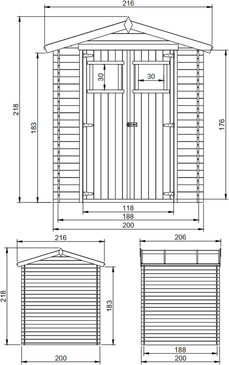 Gartenhaus Holz - Geräteschuppen Holz - Gerätehaus B216xL206xH216 cm/ 3.53 m2 - Fahrrad Schuppen - Gartenhäuser & aufbewahrung Wasserfestes Dach TIMBELA M343
