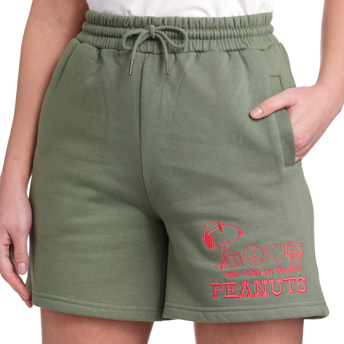 Jonas Nielsen Peanuts Joggingshorts mit Stickerei dunkelgrün